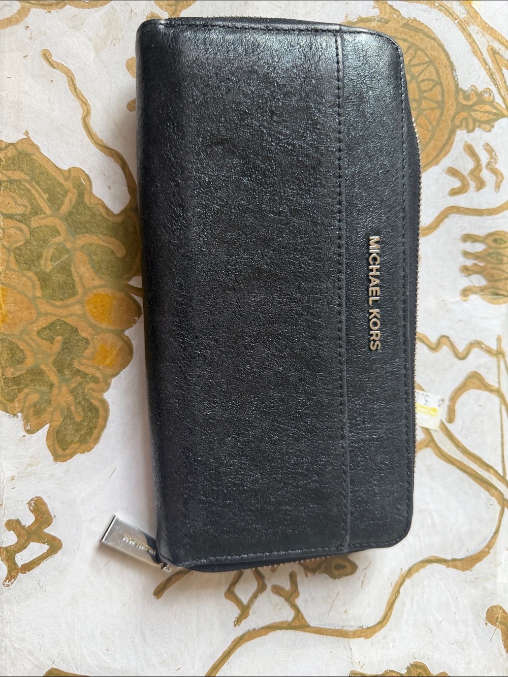 Michael Kors Black Leather Zip Wallet with Gold Logo